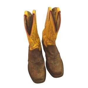 Justin women's Roughout US 8.5 Yellow Brown Leather Cowboy Western Boots